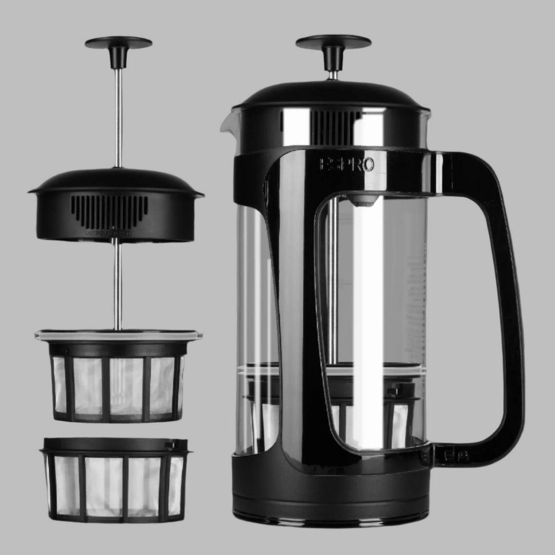 ESPRO P3 French Press Coffee Maker, Clear glass with black handle and dual micro-filter