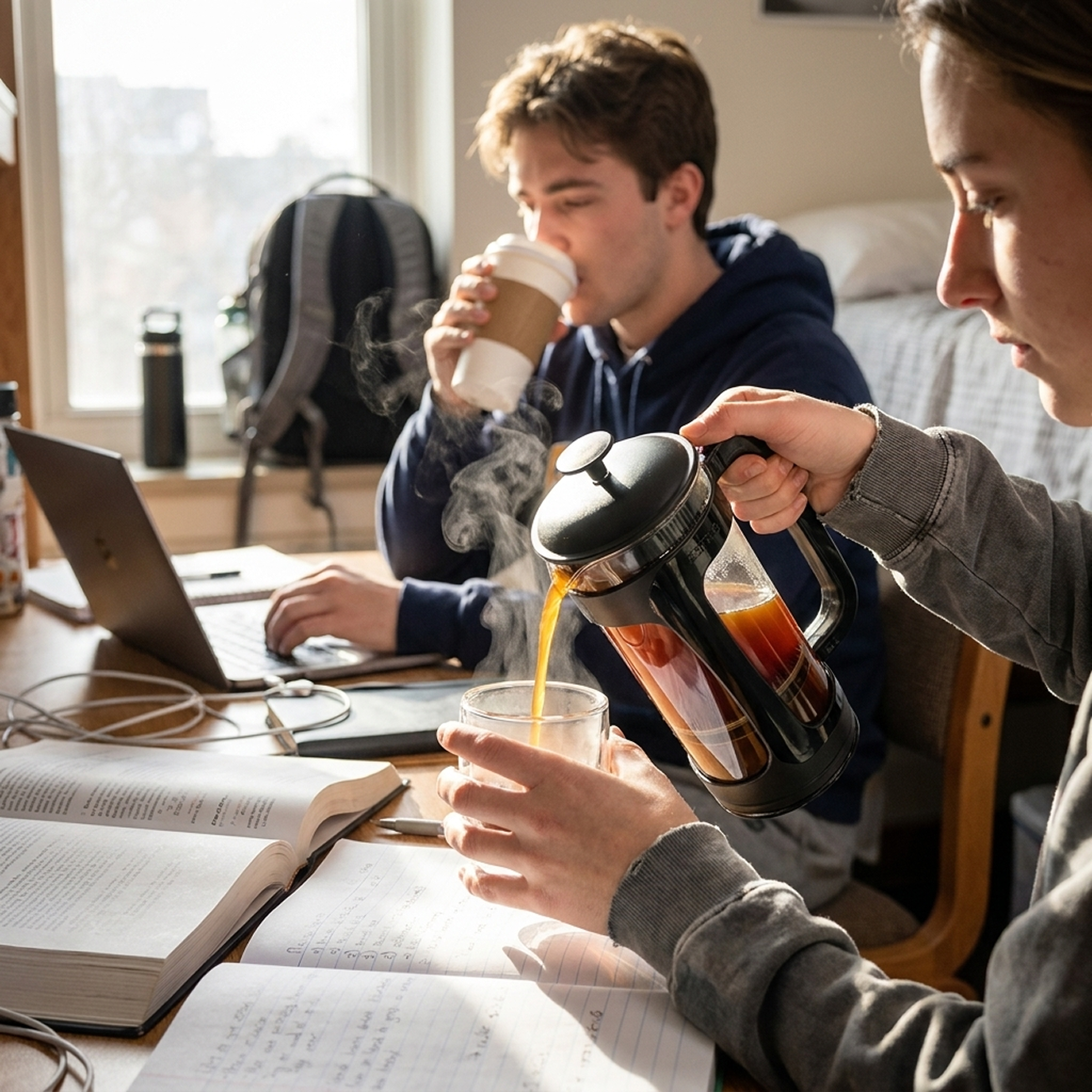 A student pouring the ESPRO P3 at a study desk