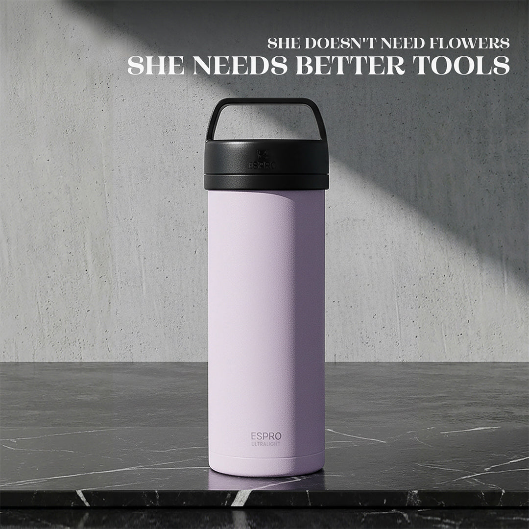 P0 Ultralight Travel Coffee Press Frost Wisteria + 100 Paper Filters