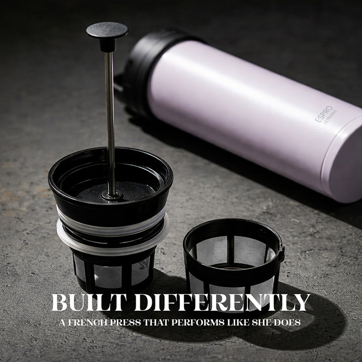 P0 Ultralight Travel Coffee Press Frost Wisteria + 100 Paper Filters